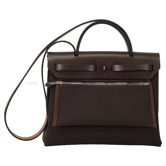 HERMES Shoulder bag HerBag Zip 31 PM Ebene Vache Hunter/Toile Militaire Silver HW Stamp K[BRAND NEW][Authentic]