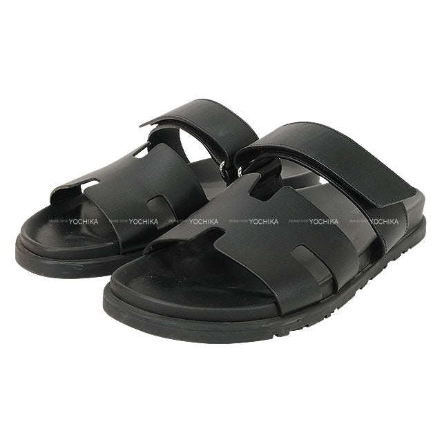 [Pre-loved] HERMES sandals Men's Chypre Noir (Black) Calf #40 Silver HW[USED SA][Authentic]