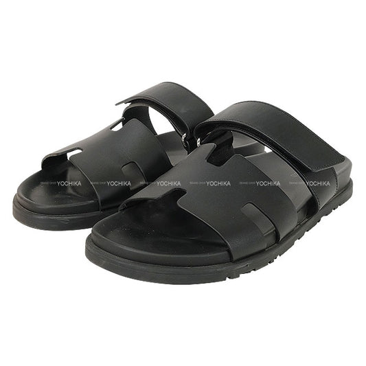 [Pre-loved] HERMES sandals Men's Chypre Noir (Black) Calf #40 Silver HW[USED SA][Authentic]