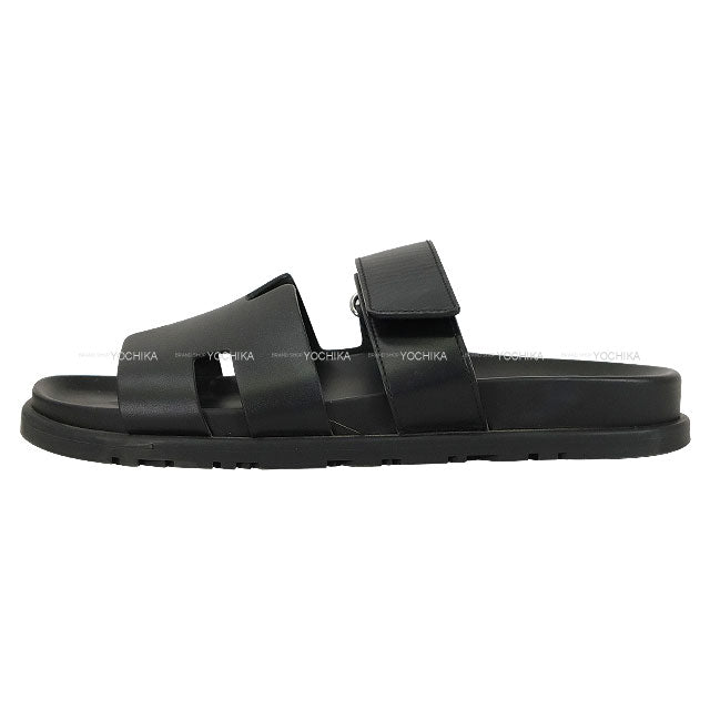 [Pre-loved] HERMES sandals Men's Chypre Noir (Black) Calf #40 Silver HW[USED SA][Authentic]