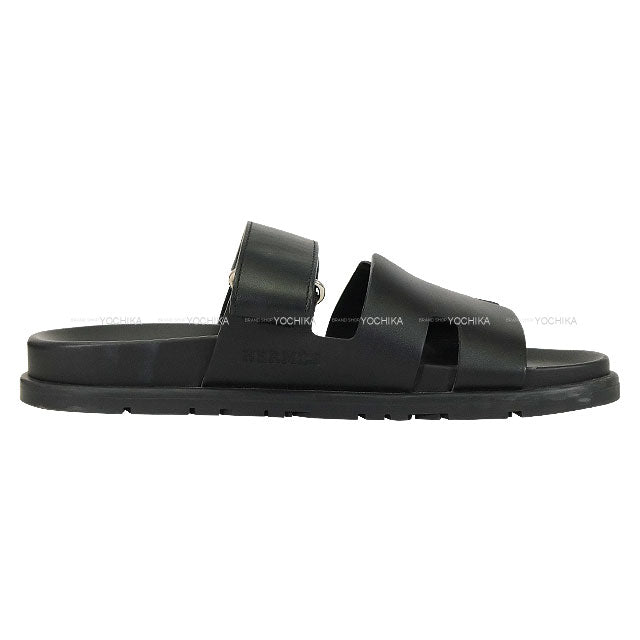 [Pre-loved] HERMES sandals Men's Chypre Noir (Black) Calf #40 Silver HW[USED SA][Authentic]