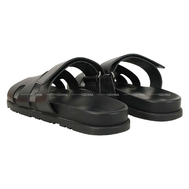 [Pre-loved] HERMES sandals Men's Chypre Noir (Black) Calf #40 Silver HW[USED SA][Authentic]