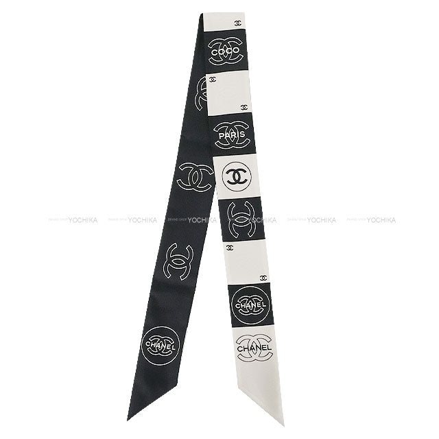 2025SS CHANEL scarf Hair Band Scarf COCO Mark Bicolor Noir (Black)/Blanc (White) Silk AAA798[BRAND NEW][Authentic]