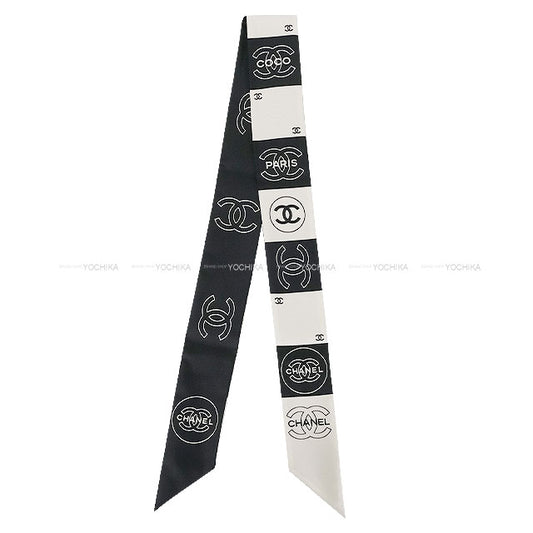 2025SS CHANEL scarf Hair Band Scarf COCO Mark Bicolor Noir (Black)/Blanc (White) Silk AAA798[BRAND NEW][Authentic]