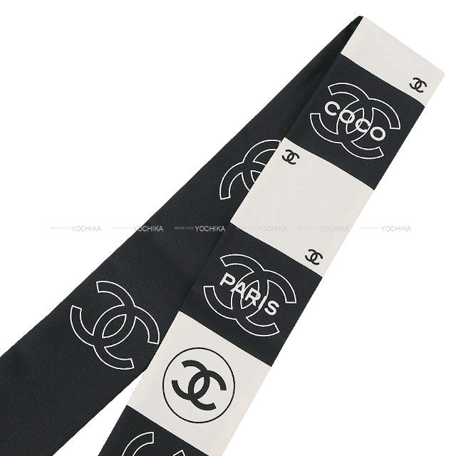 2025SS CHANEL scarf Hair Band Scarf COCO Mark Bicolor Noir (Black)/Blanc (White) Silk AAA798[BRAND NEW][Authentic]