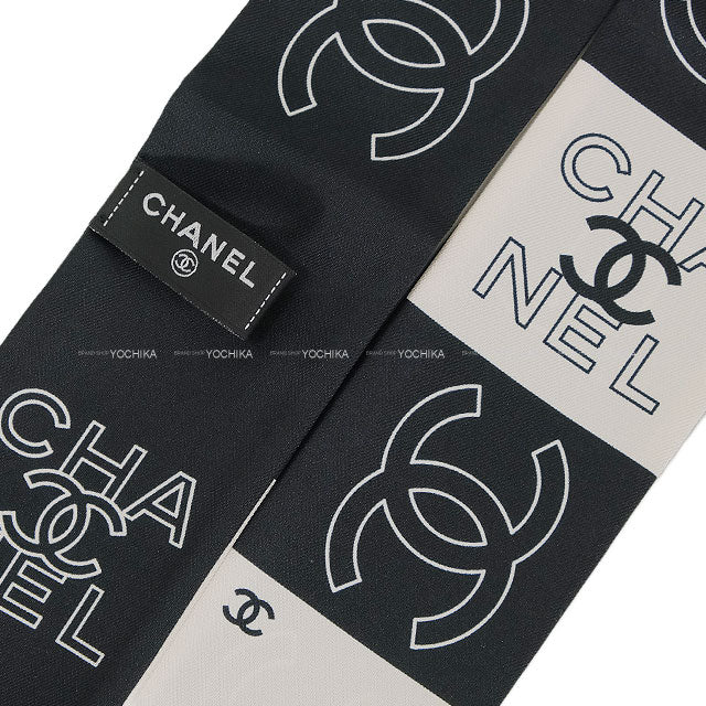 2025SS CHANEL scarf Hair Band Scarf COCO Mark Bicolor Noir (Black)/Blanc (White) Silk AAA798[BRAND NEW][Authentic]