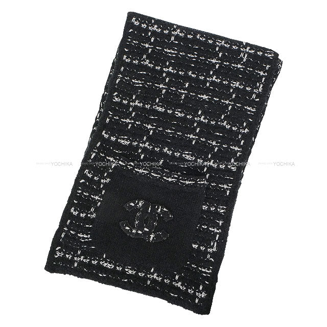 2023AW CHANEL muffler COCO Mark Tweed with Pocket Noir (Black)/Blanc (White) Wool/Cashmere/Silk[EXCELLENT][Authentic]
