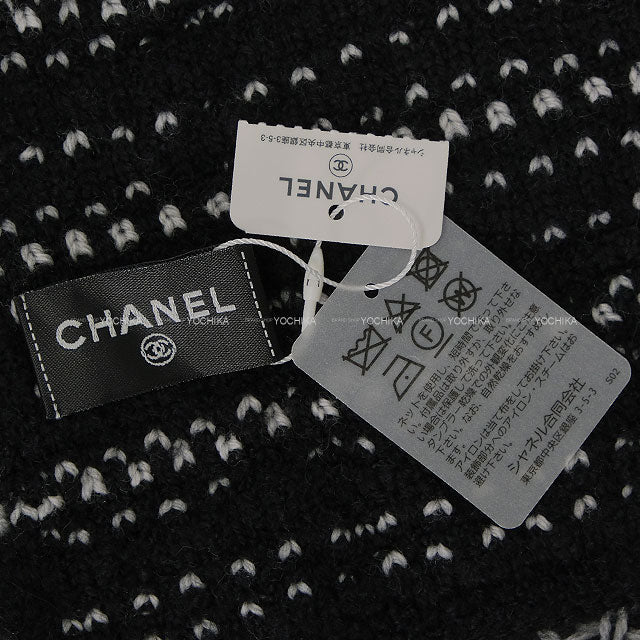 2023AW CHANEL muffler COCO Mark Tweed with Pocket Noir (Black)/Blanc (White) Wool/Cashmere/Silk[EXCELLENT][Authentic]
