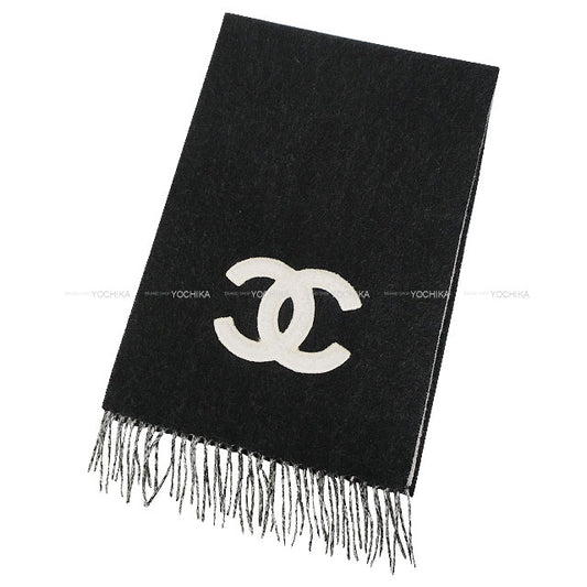 2024AW CHANEL muffler Reversible Shearling COCO Mark Fringe Noir (Black)/Blanc (White) Cashmere/Mouton AAA557[EXCELLENT][Authentic]