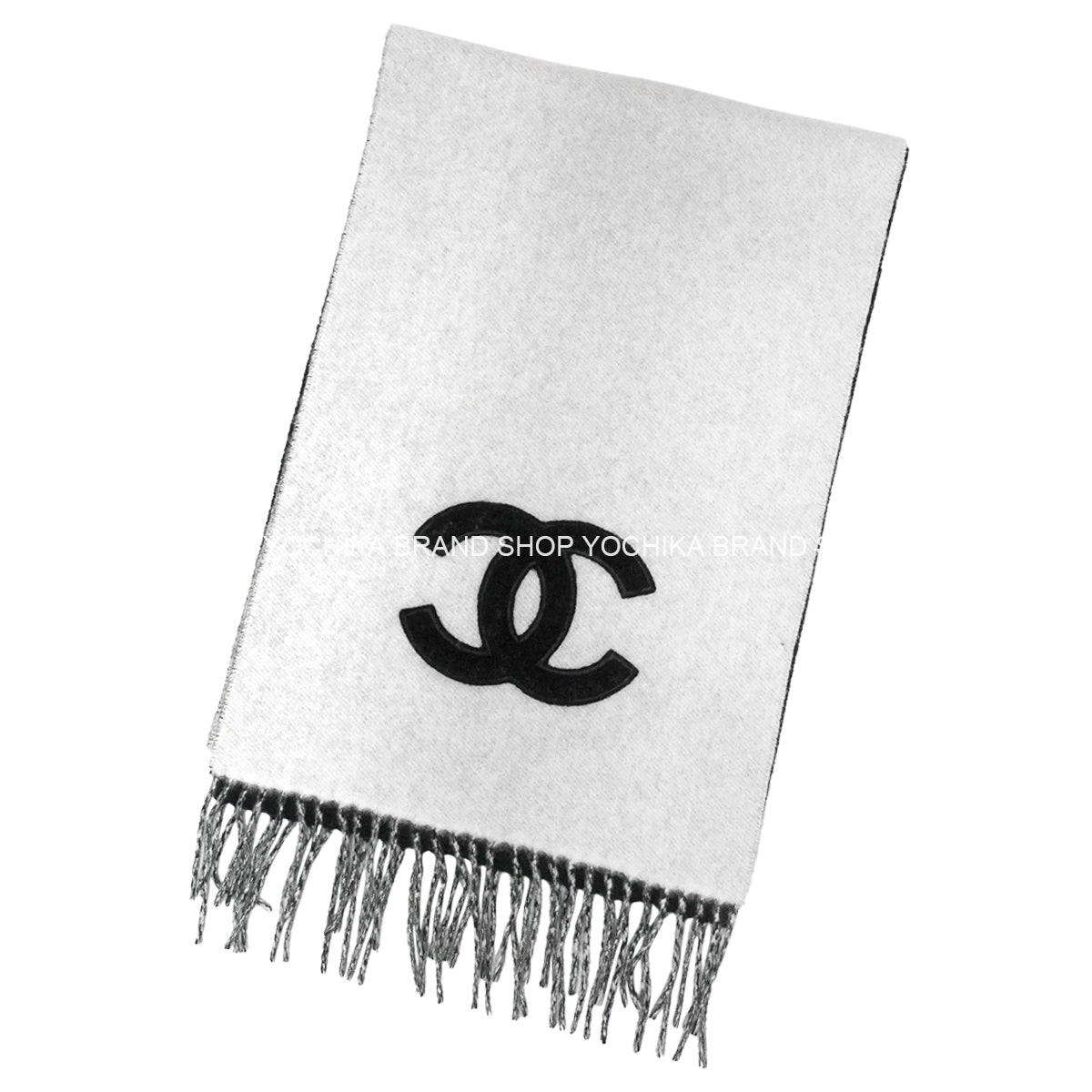 2024AW CHANEL muffler Reversible Shearling COCO Mark Fringe Noir (Black)/Blanc (White) Cashmere/Mouton AAA557[EXCELLENT][Authentic]