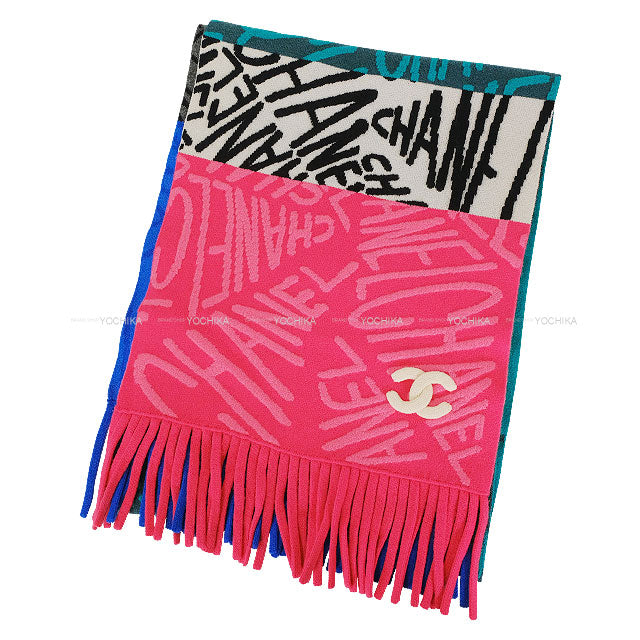 21N CHANEL muffler Logo COCO Mark Fringe Multicolor Cashmere/Polyurethane/Polyamide[EXCELLENT][Authentic]