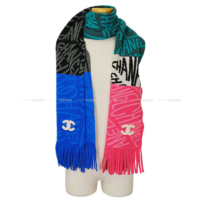 21N CHANEL muffler Logo COCO Mark Fringe Multicolor Cashmere/Polyurethane/Polyamide[EXCELLENT][Authentic]
