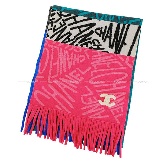 21N CHANEL muffler Logo COCO Mark Fringe Multicolor Cashmere/Polyurethane/Polyamide[EXCELLENT][Authentic]