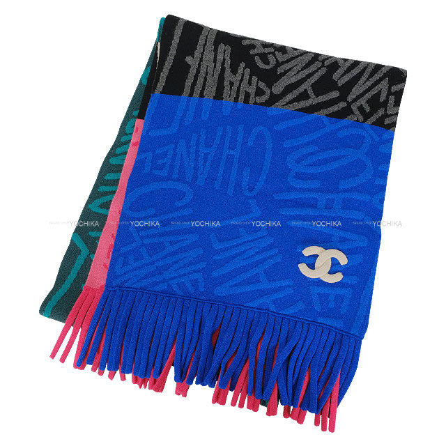 21N CHANEL muffler Logo COCO Mark Fringe Multicolor Cashmere/Polyurethane/Polyamide[EXCELLENT][Authentic]