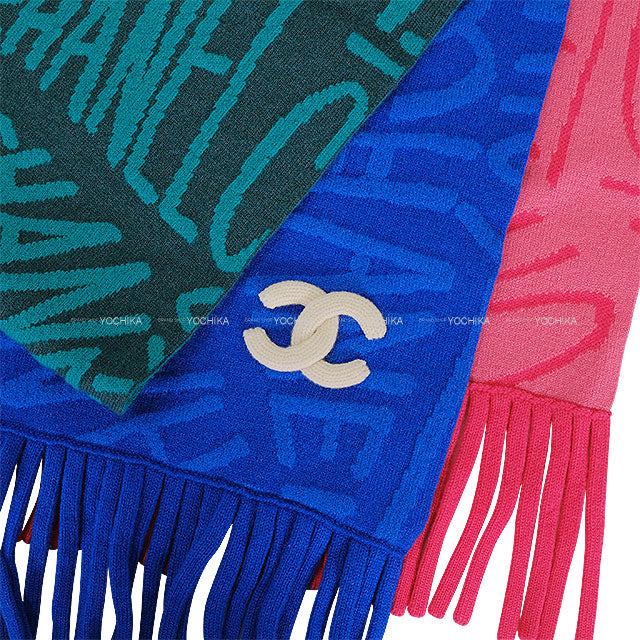 21N CHANEL muffler Logo COCO Mark Fringe Multicolor Cashmere/Polyurethane/Polyamide[EXCELLENT][Authentic]