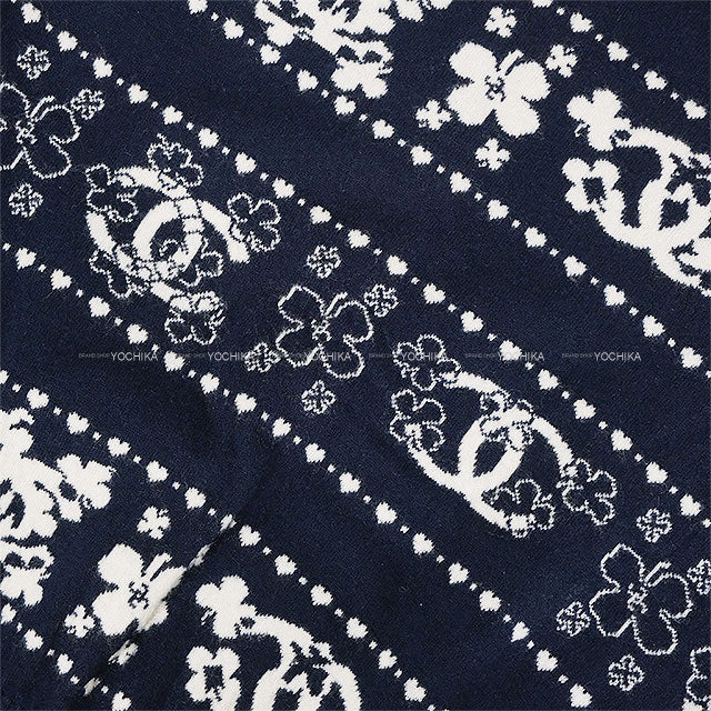 [Pre-loved] 20P CHANEL Knit Womens Long Sleeve COCO Mark Clover Navy/Blanc (White) Cashmere/Cotton #46 P63037[LIKE NEW][Authentic]