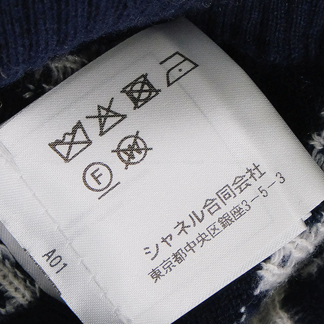 [Pre-loved] 20P CHANEL Knit Womens Long Sleeve COCO Mark Clover Navy/Blanc (White) Cashmere/Cotton #46 P63037[LIKE NEW][Authentic]