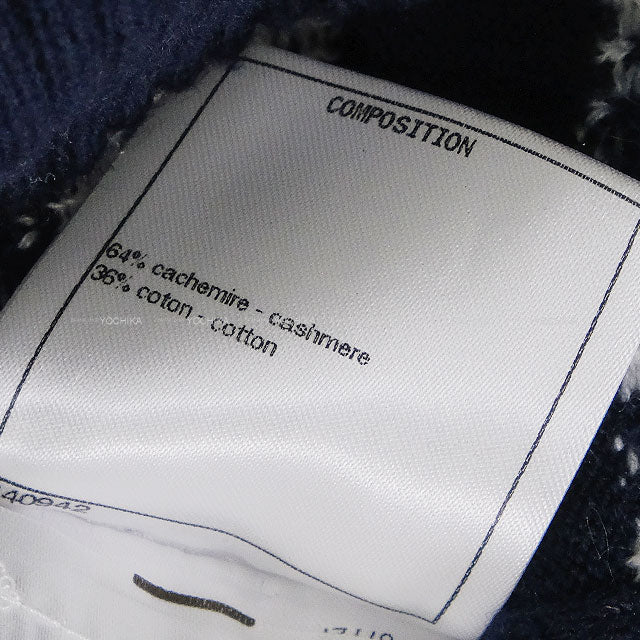 [Pre-loved] 20P CHANEL Knit Womens Long Sleeve COCO Mark Clover Navy/Blanc (White) Cashmere/Cotton #46 P63037[LIKE NEW][Authentic]