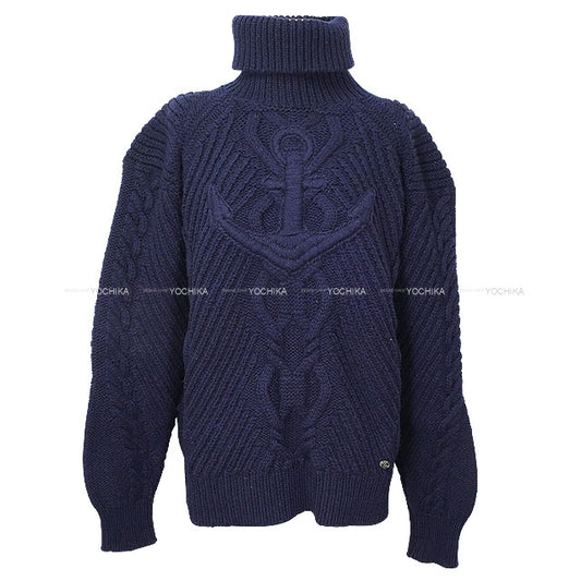 18A CHANEL Sweater Mens Long Sleeve Anchor Low Gauge Navy Wool #50 Silver HW P59292[EXCELLENT][Authentic]