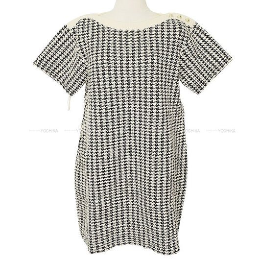 Dior One‐piece dress Short Sleeve Houndstooth Pearl Button Noir (Black)/Blanc (White) Cotton/Polyester/Nylon #44 354R14AM324[EXCELLENT][Authentic]