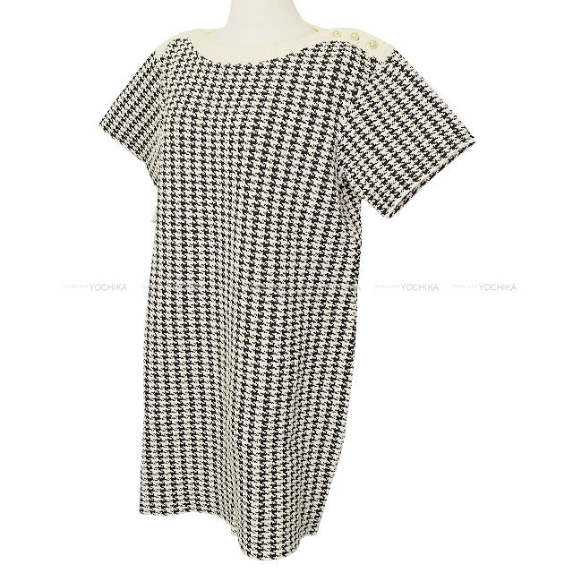 Dior One‐piece dress Short Sleeve Houndstooth Pearl Button Noir (Black)/Blanc (White) Cotton/Polyester/Nylon #44 354R14AM324[EXCELLENT][Authentic]