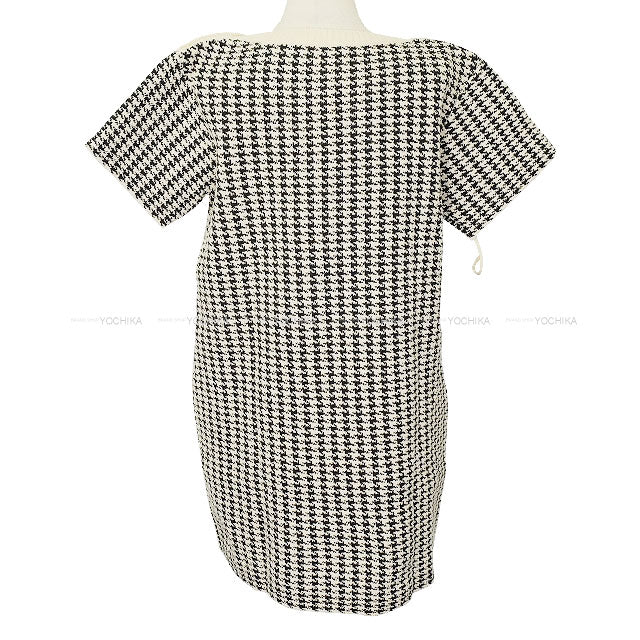 Dior One‐piece dress Short Sleeve Houndstooth Pearl Button Noir (Black)/Blanc (White) Cotton/Polyester/Nylon #44 354R14AM324[EXCELLENT][Authentic]