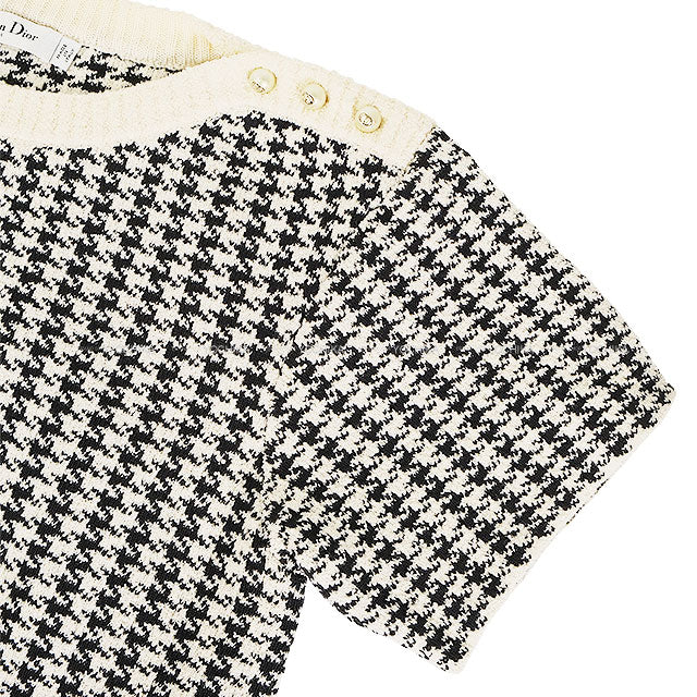Dior One‐piece dress Short Sleeve Houndstooth Pearl Button Noir (Black)/Blanc (White) Cotton/Polyester/Nylon #44 354R14AM324[EXCELLENT][Authentic]
