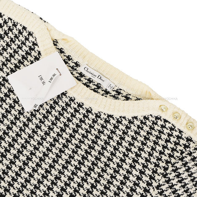 Dior One‐piece dress Short Sleeve Houndstooth Pearl Button Noir (Black)/Blanc (White) Cotton/Polyester/Nylon #44 354R14AM324[EXCELLENT][Authentic]