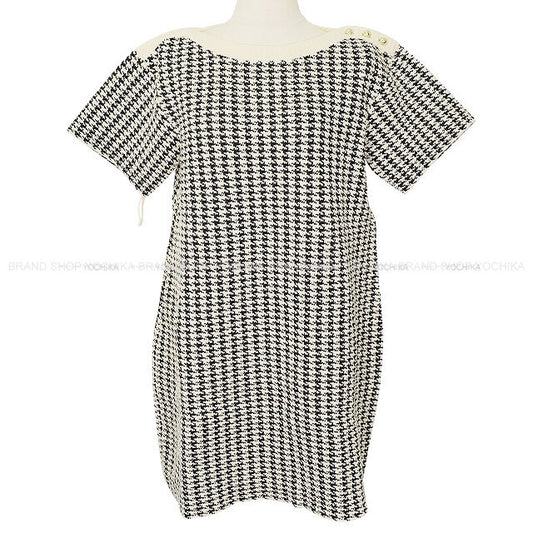 Dior One‐piece dress Short Sleeve Houndstooth Pearl Button Noir (Black)/Blanc (White) Cotton/Polyester/Nylon #44 354R14AM324[EXCELLENT][Authentic]