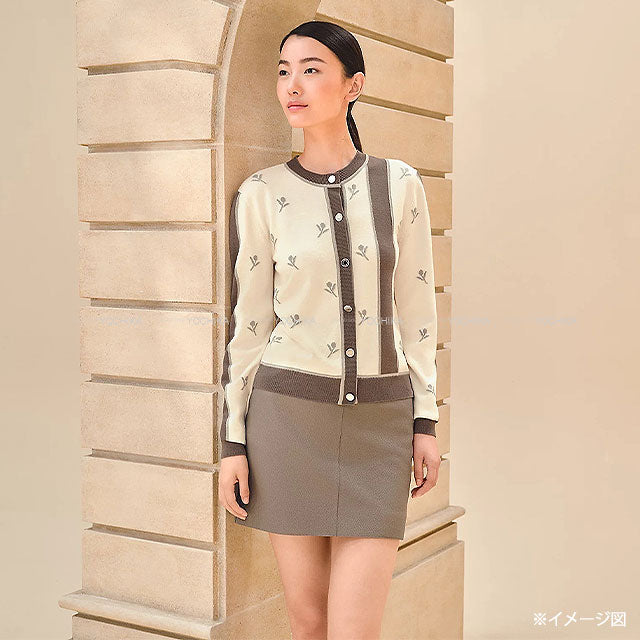 2023AW HERMES Cardigan ETRIERS Embroidery Serie Button Ivory/Brown/Grey Wool/Cashmere/Polyamide #42 Silver HW 4E2722D5[EXCELLENT][Authentic]