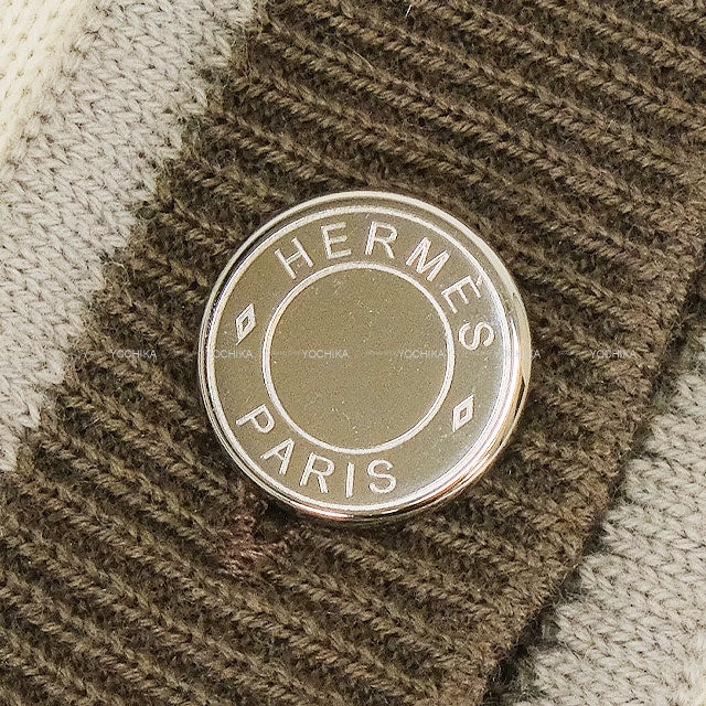 2023AW HERMES Cardigan ETRIERS Embroidery Serie Button Ivory/Brown/Grey Wool/Cashmere/Polyamide #42 Silver HW 4E2722D5[EXCELLENT][Authentic]