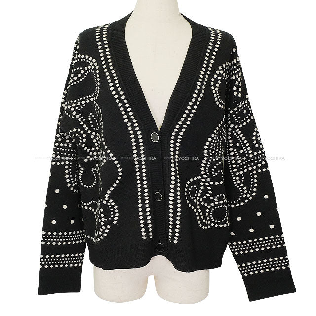 2023SS HERMES Cardigan Long Sleeve Brides de Gala embroidered Noir (Black)/Blanc (White) Cashmere/Cotton/Polyamide #40 Silver HW 3E2711D8[EXCELLENT][Authentic]