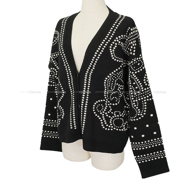 2023SS HERMES Cardigan Long Sleeve Brides de Gala embroidered Noir (Black)/Blanc (White) Cashmere/Cotton/Polyamide #40 Silver HW 3E2711D8[EXCELLENT][Authentic]