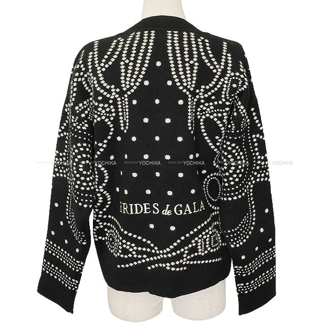 2023SS HERMES Cardigan Long Sleeve Brides de Gala embroidered Noir (Black)/Blanc (White) Cashmere/Cotton/Polyamide #40 Silver HW 3E2711D8[EXCELLENT][Authentic]