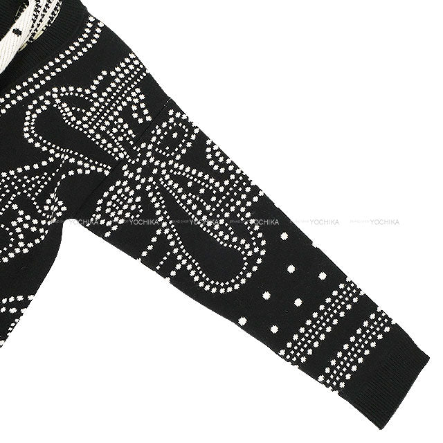 2023SS HERMES Cardigan Long Sleeve Brides de Gala embroidered Noir (Black)/Blanc (White) Cashmere/Cotton/Polyamide #40 Silver HW 3E2711D8[EXCELLENT][Authentic]