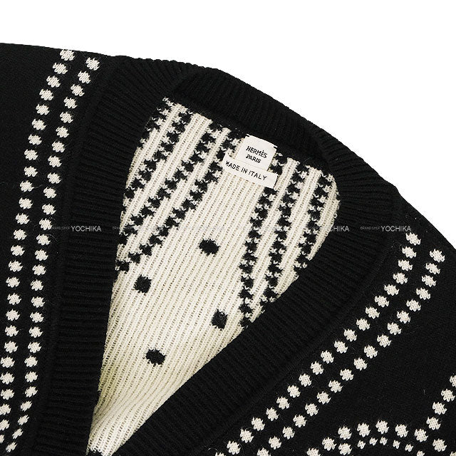 2023SS HERMES Cardigan Long Sleeve Brides de Gala embroidered Noir (Black)/Blanc (White) Cashmere/Cotton/Polyamide #40 Silver HW 3E2711D8[EXCELLENT][Authentic]