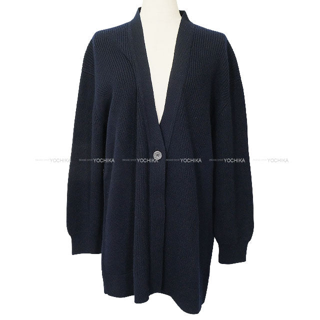 2024AW HERMES Cardigan Women's One Button VoyageMarine Cashmere100% #40 4E2702D1[EXCELLENT][Authentic]