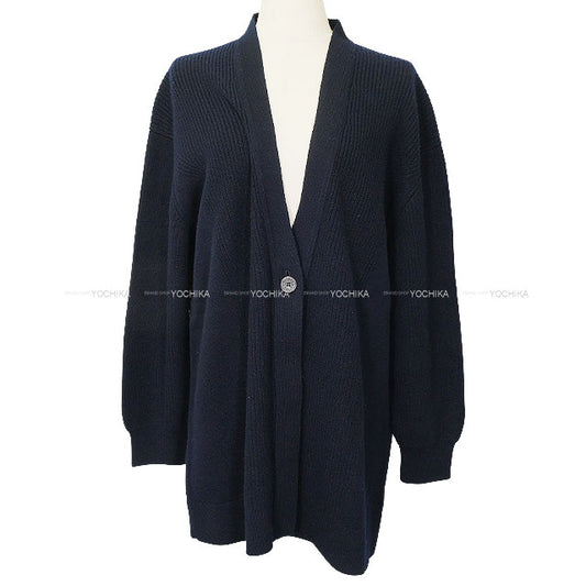 2024AW HERMES Cardigan Women's One Button VoyageMarine Cashmere100% #40 4E2702D1[EXCELLENT][Authentic]