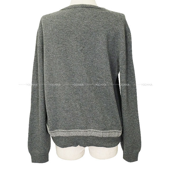 [Pre-loved] 2016AW HERMES Cardigan H Embroidery Grey Wool #42[LIKE NEW][Authentic]