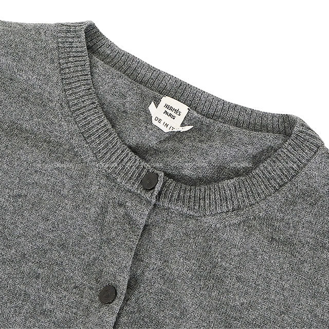 [Pre-loved] 2016AW HERMES Cardigan H Embroidery Grey Wool #42[LIKE NEW][Authentic]