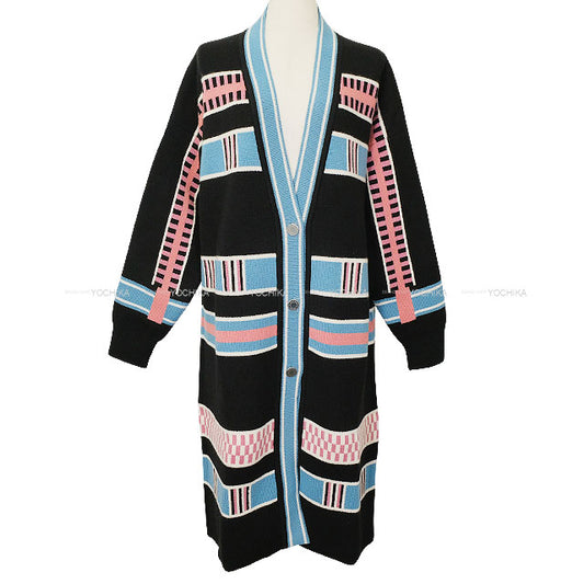 2024AW HERMES Cardigan Long LETTRES EQUESTRES Noir (Black) Cashmere Polyamide #38 4E2125D8[EXCELLENT][Authentic]