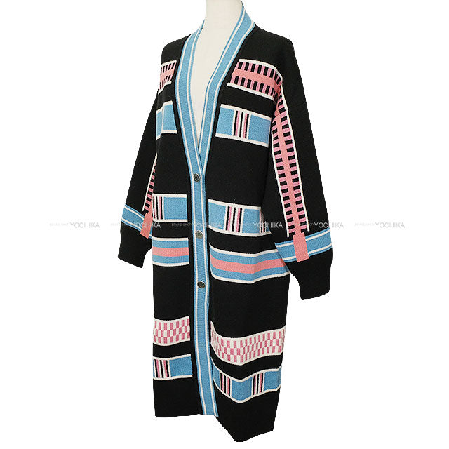 2024AW HERMES Cardigan Long LETTRES EQUESTRES Noir (Black) Cashmere Polyamide #38 4E2125D8[EXCELLENT][Authentic]