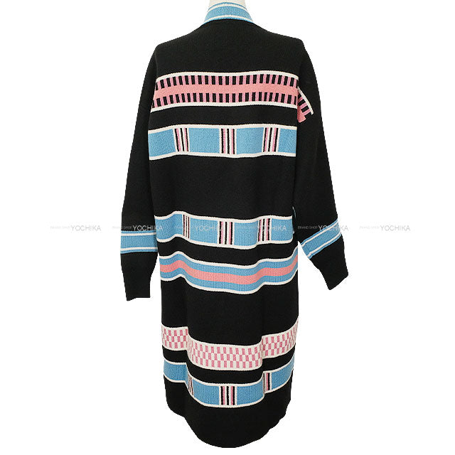 2024AW HERMES Cardigan Long LETTRES EQUESTRES Noir (Black) Cashmere Polyamide #38 4E2125D8[EXCELLENT][Authentic]