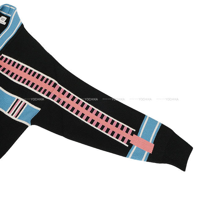 2024AW HERMES Cardigan Long LETTRES EQUESTRES Noir (Black) Cashmere Polyamide #38 4E2125D8[EXCELLENT][Authentic]