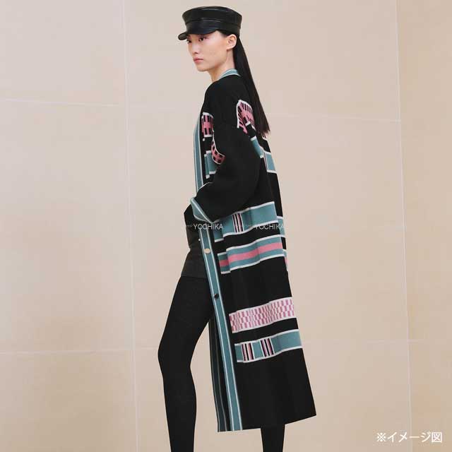 2024AW HERMES Cardigan Long LETTRES EQUESTRES Noir (Black) Cashmere Polyamide #38 4E2125D8[EXCELLENT][Authentic]
