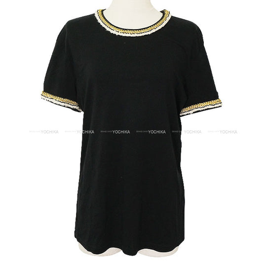 CHANEL Short sleeve t shirt Rope Button Noir (Black)/Gold Cotton #42 P56888[EXCELLENT][Authentic]
