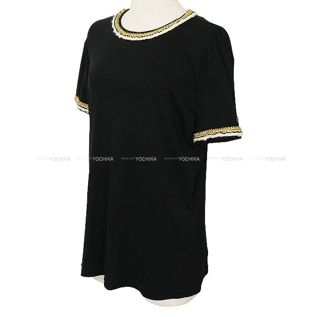 CHANEL Short sleeve t shirt Rope Button Noir (Black)/Gold Cotton #42 P56888[EXCELLENT][Authentic]