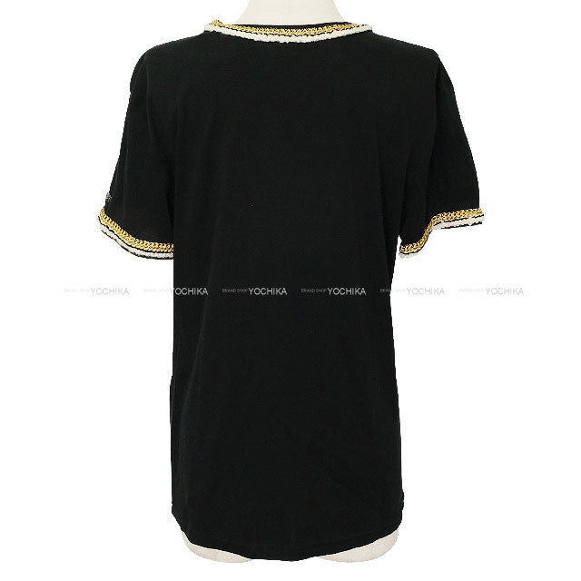 CHANEL Short sleeve t shirt Rope Button Noir (Black)/Gold Cotton #42 P56888[EXCELLENT][Authentic]