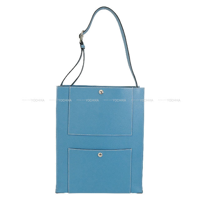 HERMES Shoulder bag Cabas New Bleu Jean Evercolor Silver HW Stamp W[EXCELLENT][Authentic]