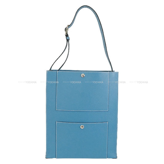 HERMES Shoulder bag Cabas New Bleu Jean Evercolor Silver HW Stamp W[EXCELLENT][Authentic]